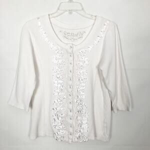 French Dressing Button Front 3/4 Sleeve Lace Top Size S